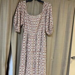 Elegant Red and Pink Patterned Dress